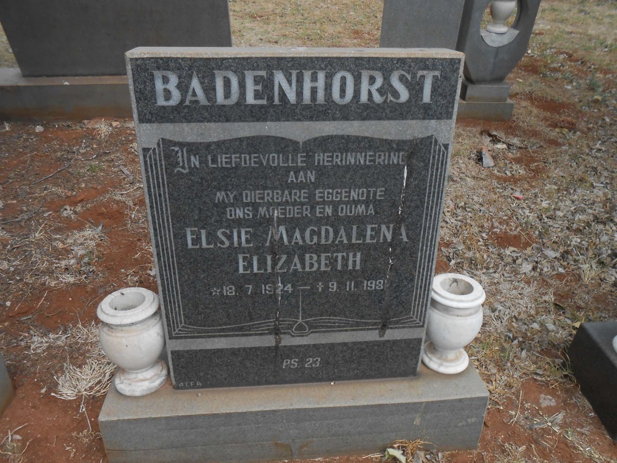 BADENHORST Elsie Magdalena Elizabeth 1924-1981
