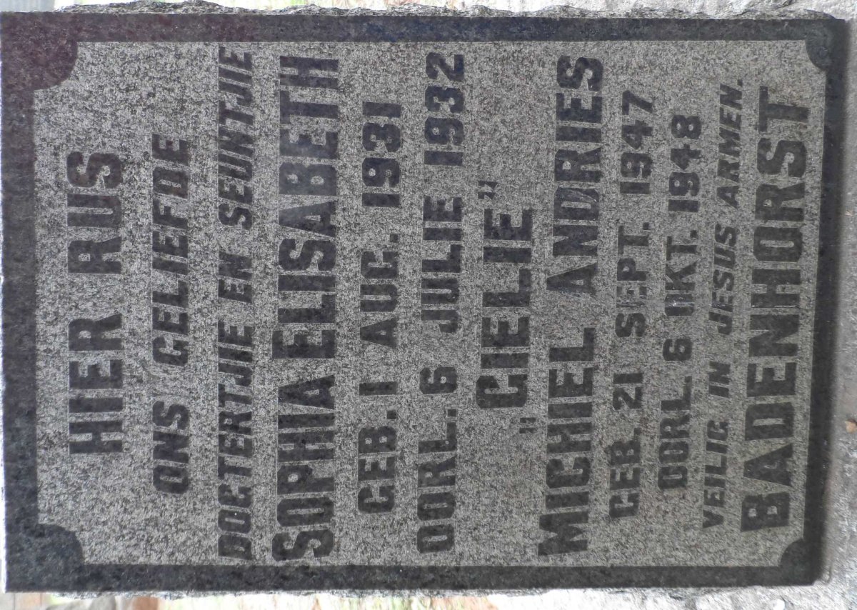 BADENHORST Sophia Elisabeth 1931-1932 :: BADENHORST Michiel Andries 1947-1948