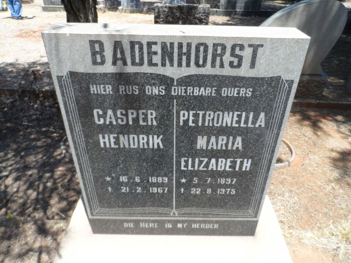 BADENHORST Casper Hendrik 1889-1967 &amp; Petronella Maria Elizabeth 1897-1975