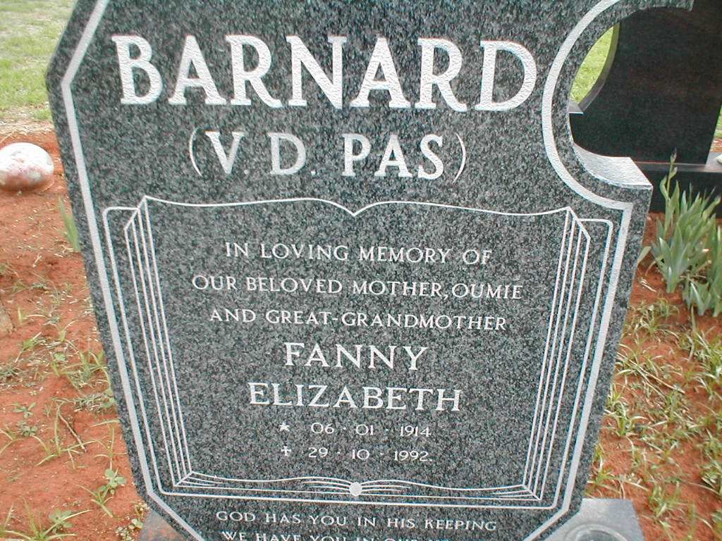 BARNARD Fanny Elizabeth nee V. D. PAS 1914-1992