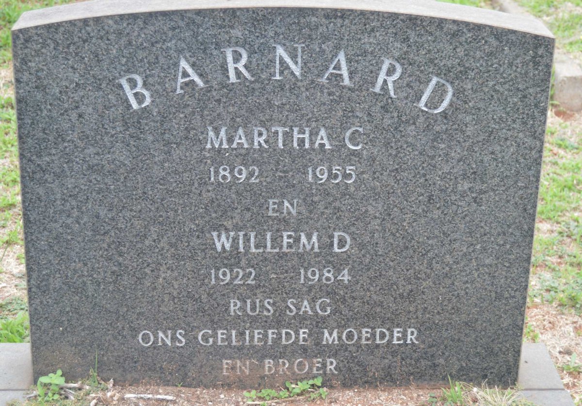 BARNARD Martha C. 1892-1955 :: BARNARD Willem D. 1922-1984