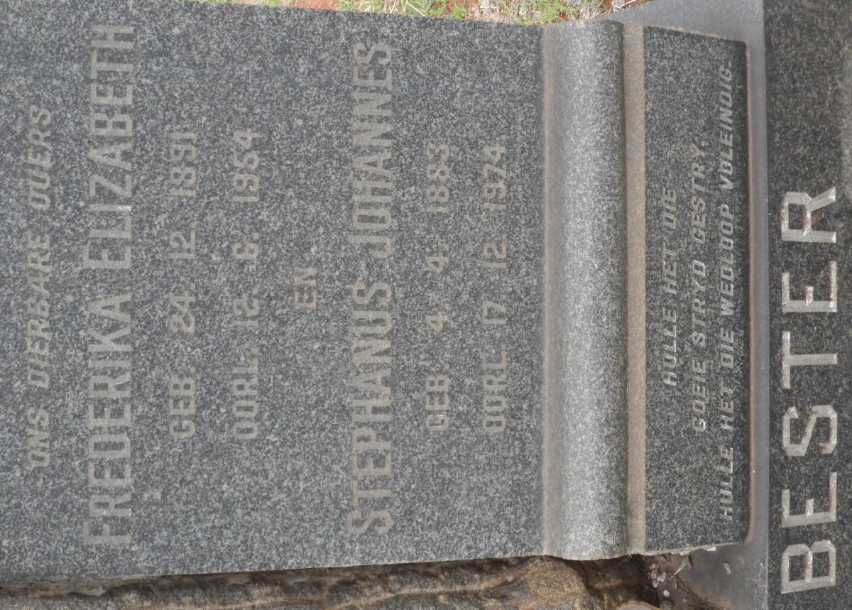 BESTER Stephanus Johannes 1883-1974 &amp; Frederika Elizabeth 1891-1954