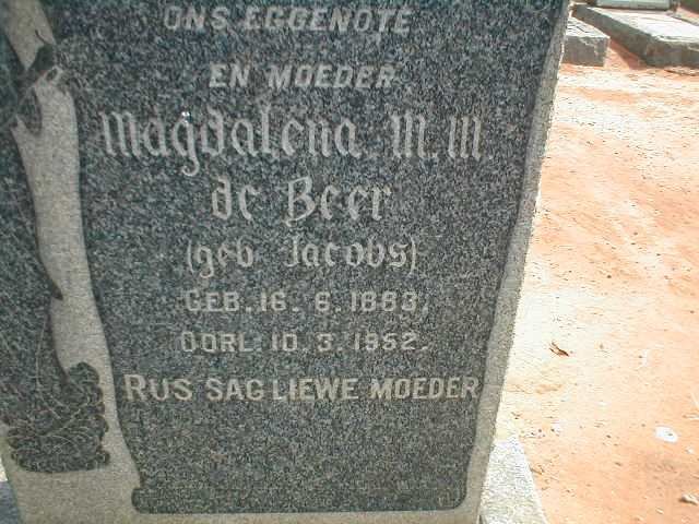 BEER Magdalena M. M. , de nee JACOBS 1883-1952
