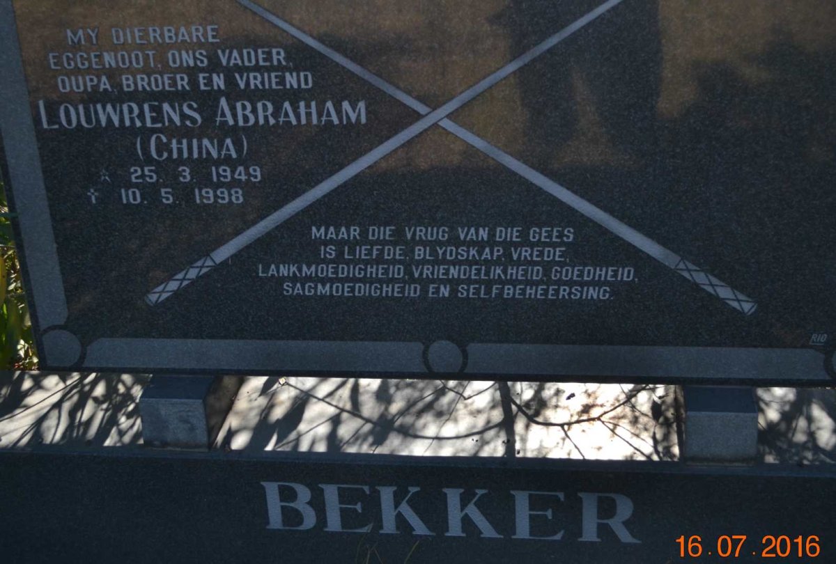 BEKKER Louwrens Abraham 1949-1998
