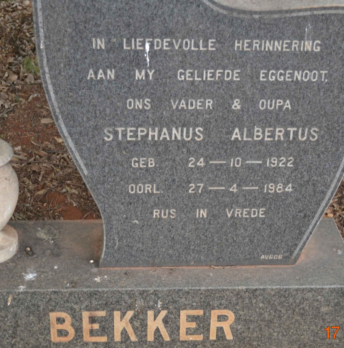 BEKKER Stephanus Albertus 1922-1984