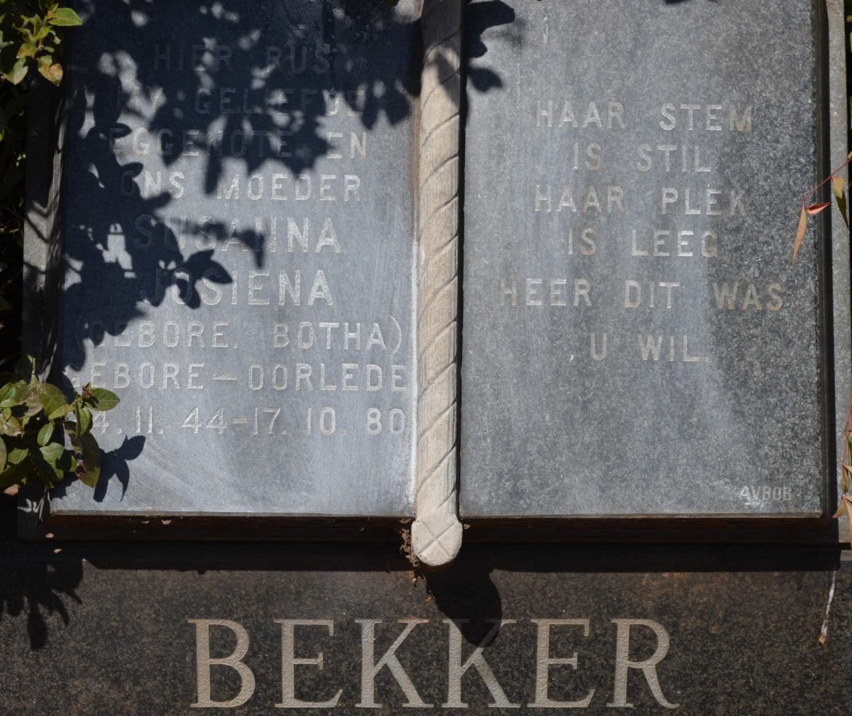 BEKKER Susanna Josiena nee BOTHA 1944-1980