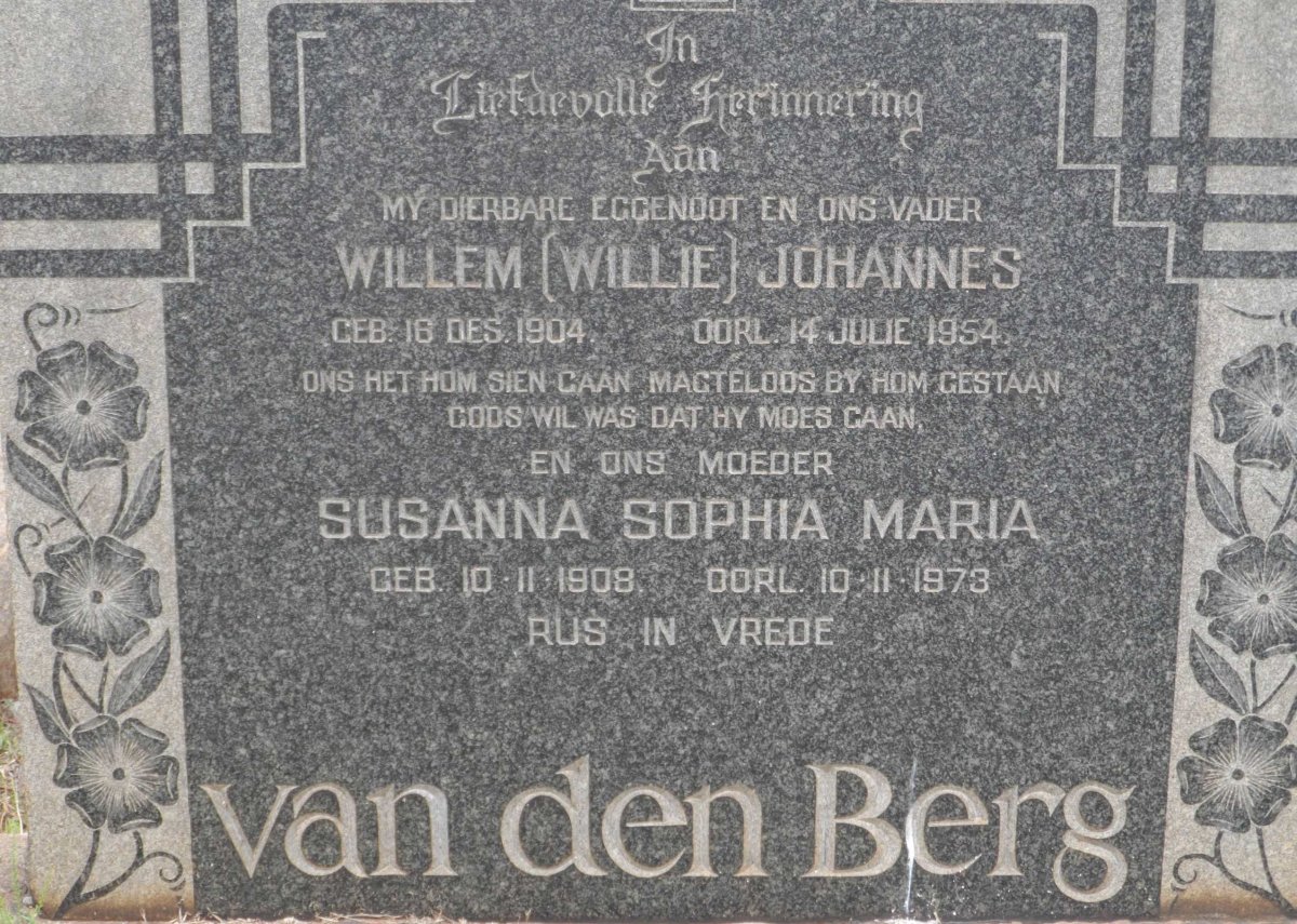 BERG Willem Johannes, van den 1904-1954 &amp; Susanna Sophia Maria 1908-1973