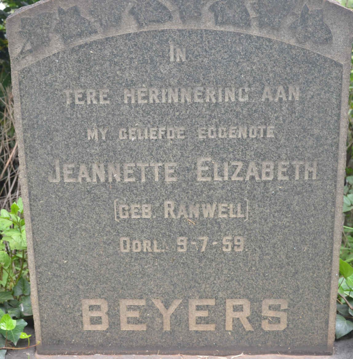 BEYERS Jeannette Elizabeth nee RANWELL -1959