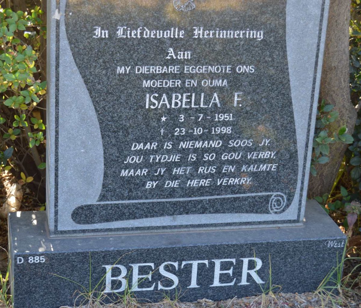 BESTER Isabella F. 1951-1998