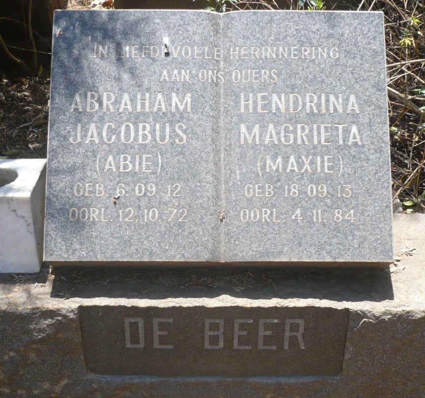 BEER Abraham Jacobus, de 1912-1972 &amp; Hendrina Magrieta 1913-1984