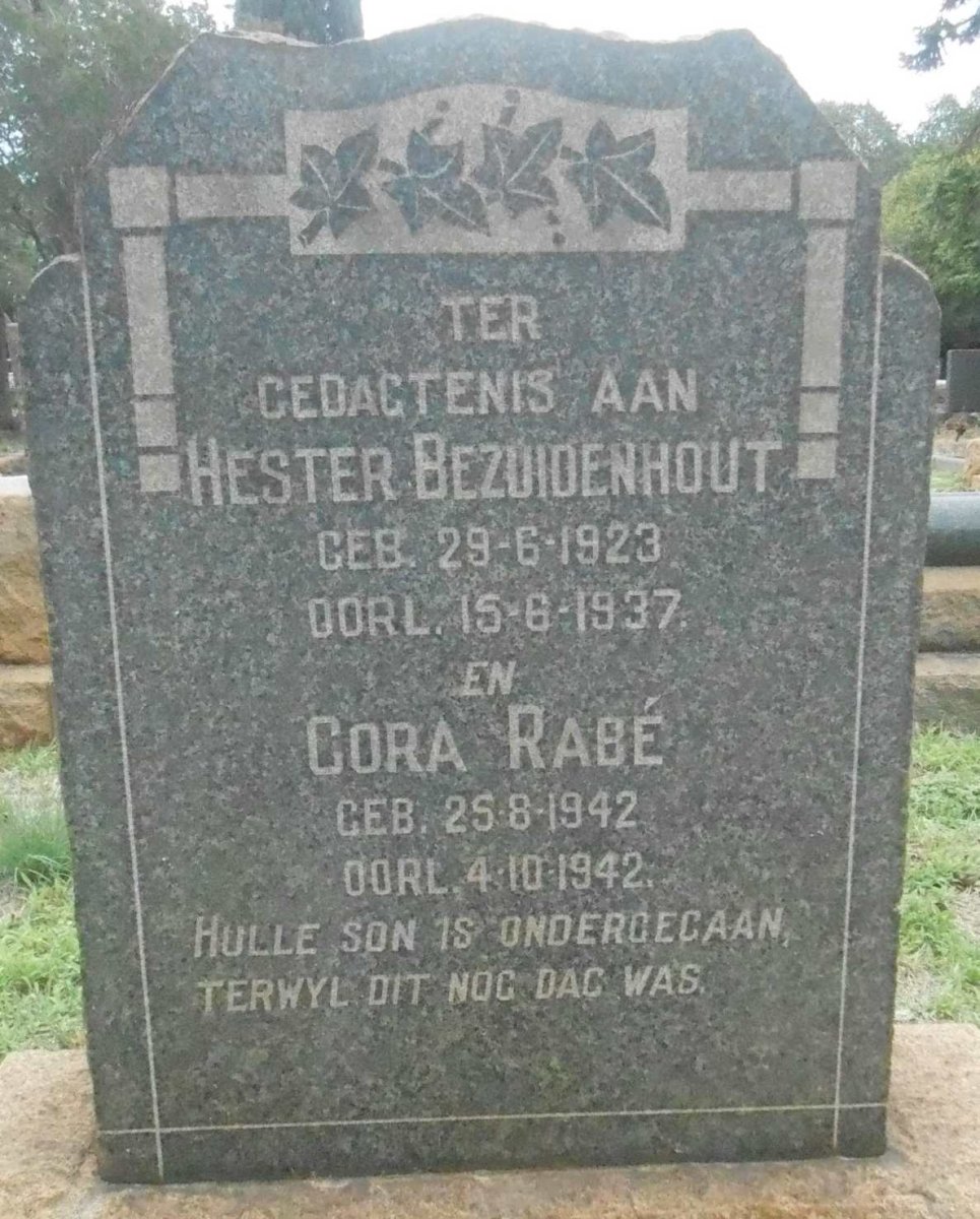 BEZUIDENHOUT Hester 1923-1937 :: RABE Cora 1942-1942