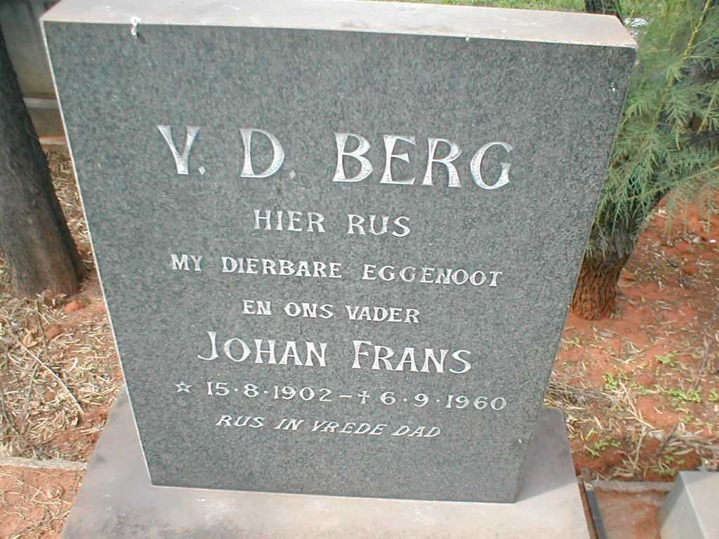 BERG Johan Frans, v.d. 1902-1960