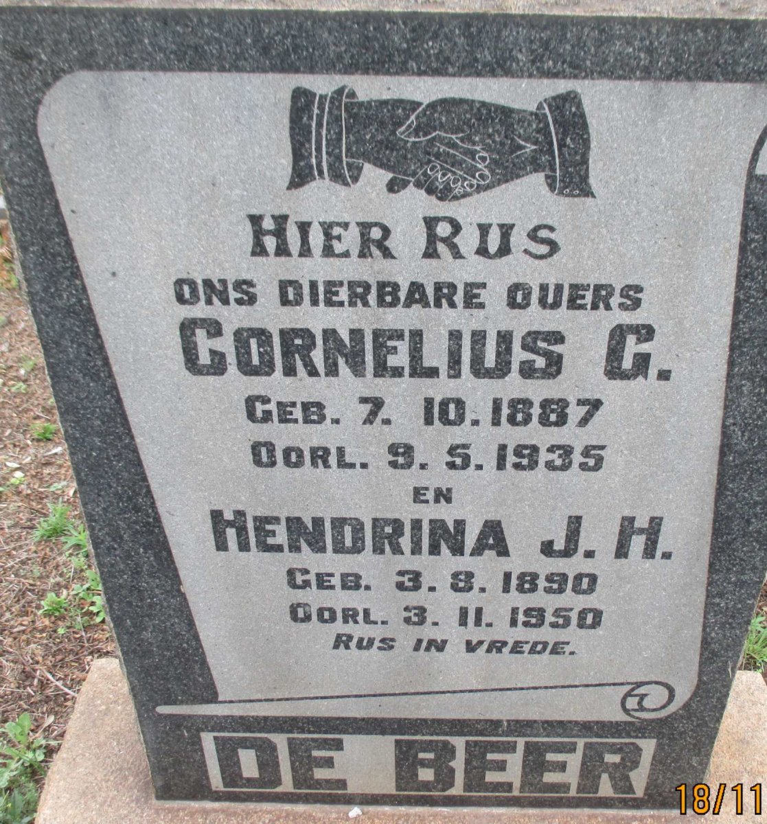 BEER Cornelius G., de 1887-1935 &amp; Hendrina J.H. 1890-1950
