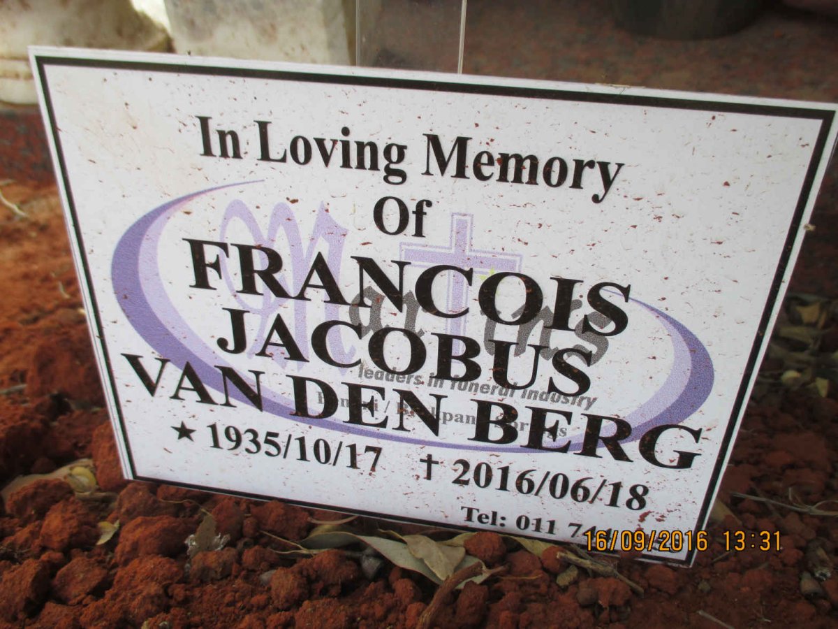 BERG Francois Jacobus, van den 1935-2016