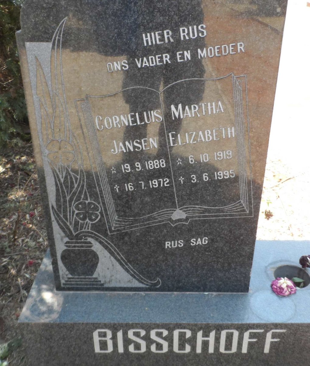 BISSCHOFF Corneluis Jansen 1988-1972 &amp; Martha Elizabeth 1919-1995