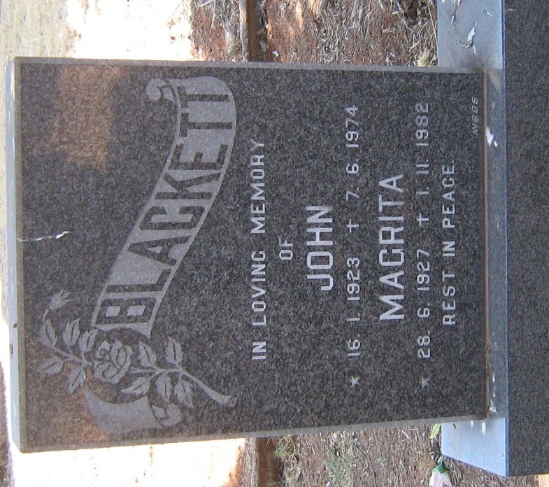 BLACKETT John 1923-1974 &amp; Magrita 1927-1982