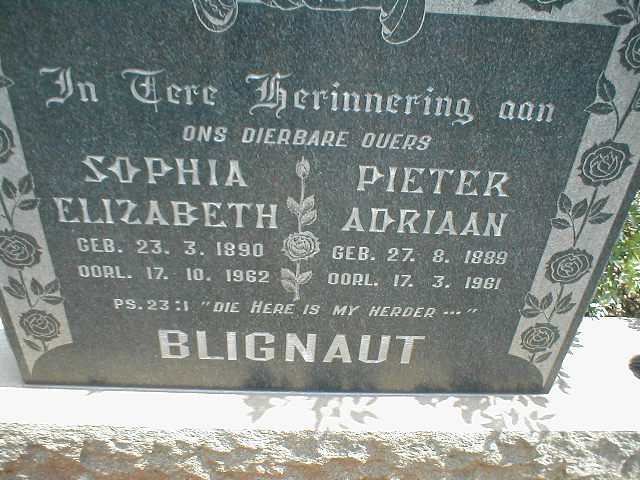 BLIGNAUT Pieter Adriaan 1889-1961 &amp; Sophia Elizabeth 1890-1962