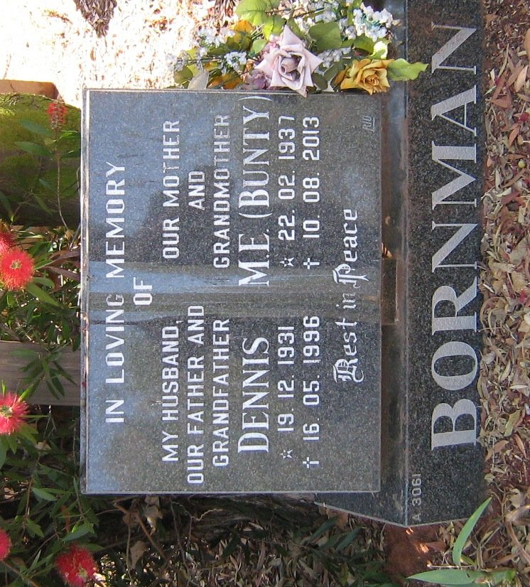 BORNMAN Dennis 1931-1996 &amp; M. E. 1937-2013