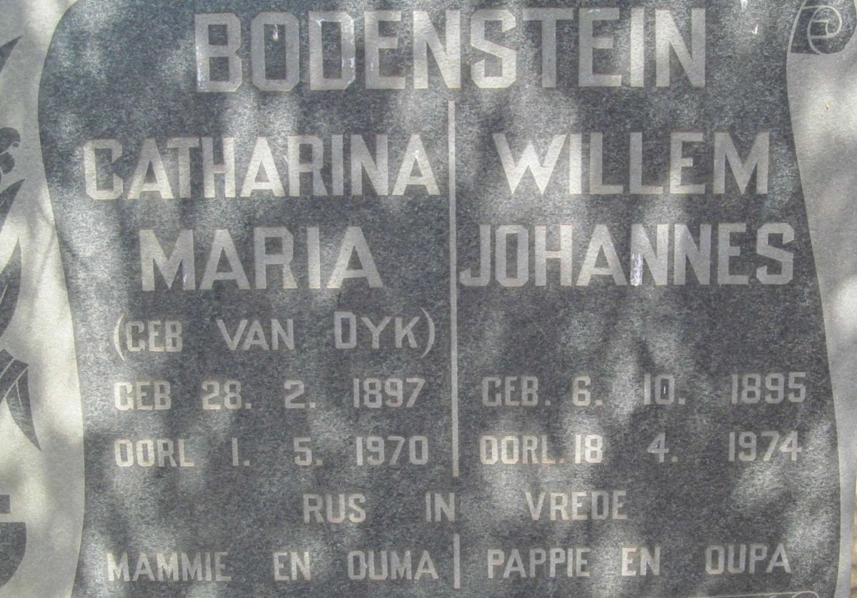 BODENSTEIN Willem Johannes 1895-1974 &amp; Catharina Maria VAN DYK 1897-1970