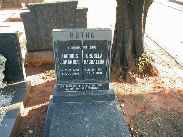 BOTHA Jacobus Johannes 1922-1976 &amp; Orgsela Magdalena 1922-1999