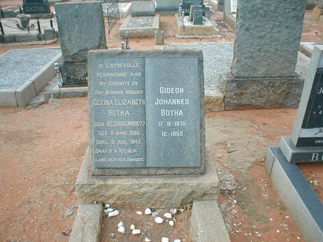 BOTHA Gideon Johannes 1875-1952 &amp; Gezina Elizabeth BEZUIDENHOUT 1886-1942