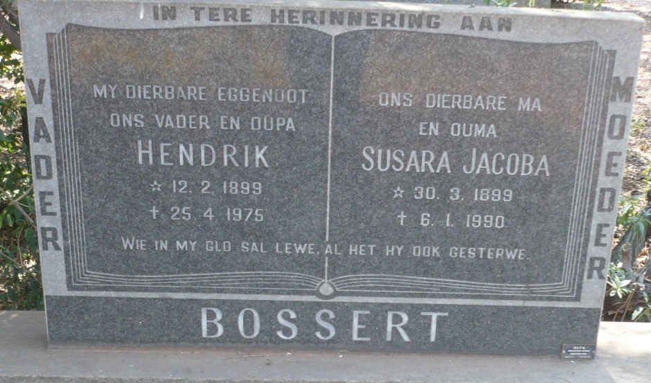 BOSSERT Hendrik 1899-1975 &amp; Susara Jacoba 1899-1990