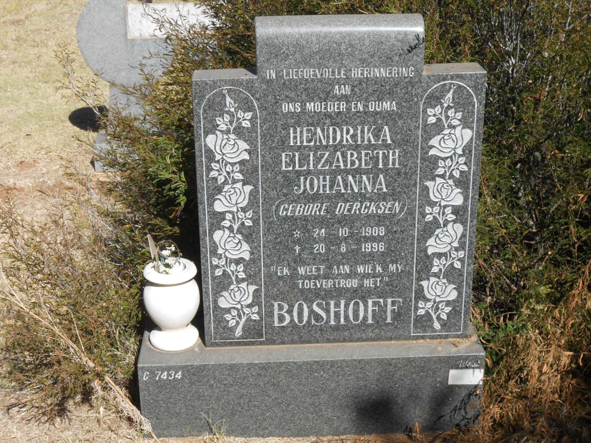 BOSHOFF Hendrika Elizabeth Johanna nee DERCKSEN 1908-1996