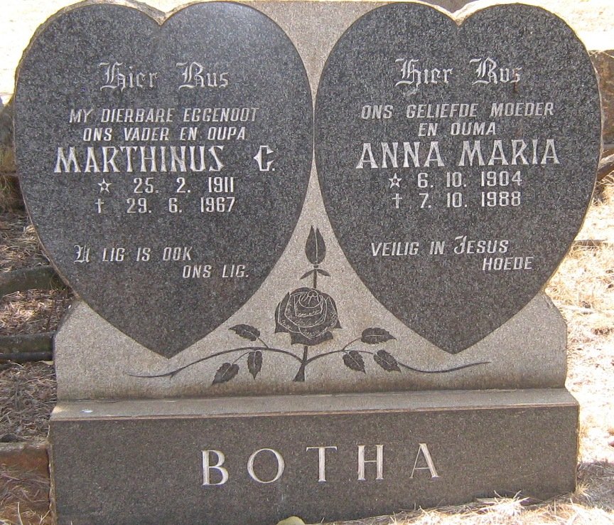 BOTHA Marthinus C. 1911-1967 &amp; Anna Maria 1904-1988