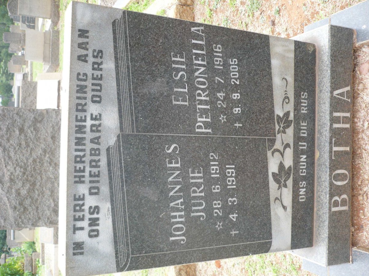 BOTHA Johannes Jurie 1912-1991 &amp; Elsie Petronella 1916-2005