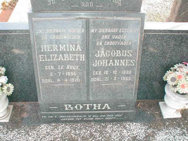 BOTHA Jacobus Johannes 1888-1965 &amp; Hermina Elizabeth LE ROUX 1894-1970