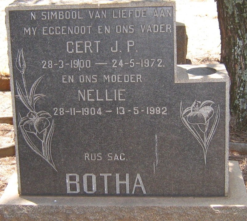 BOTHA Gert J.P. 1900-1972 &amp; Nellie 1904-1982