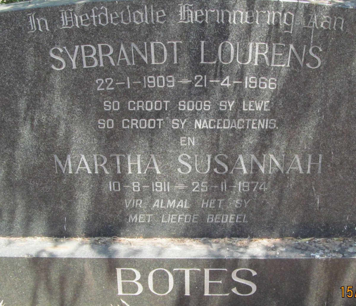 BOTES Sybrandt Lourens 1909-1966 &amp; Martha Susannah 1911-1974