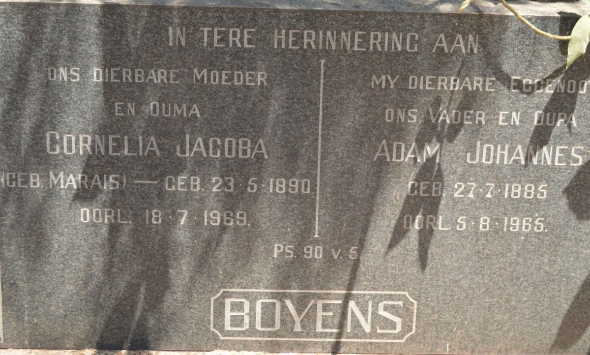 BOYENS Adam Johannes 1885-1965 &amp; Cornelia Jacoba MARAIS 1890-1969