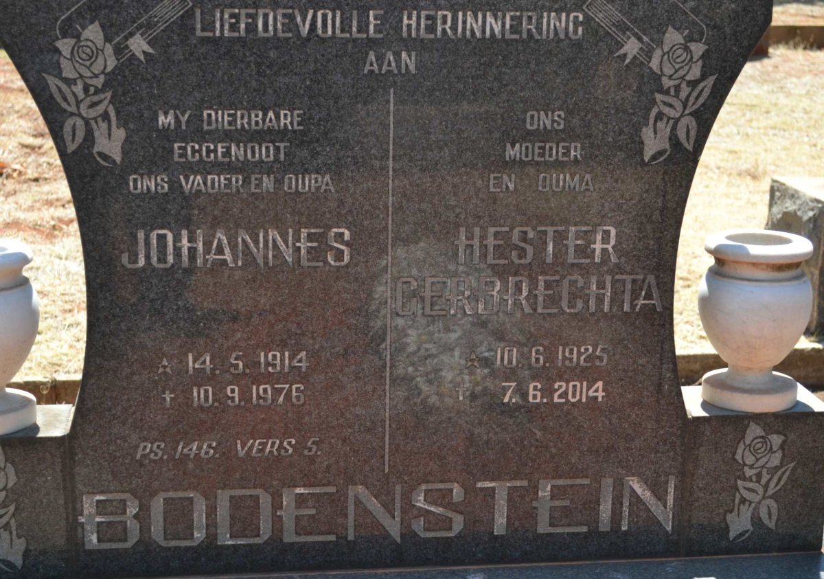 BODENSTEIN Johannes 1914-1976 &amp; Hester Gerbrechta 1925-2014