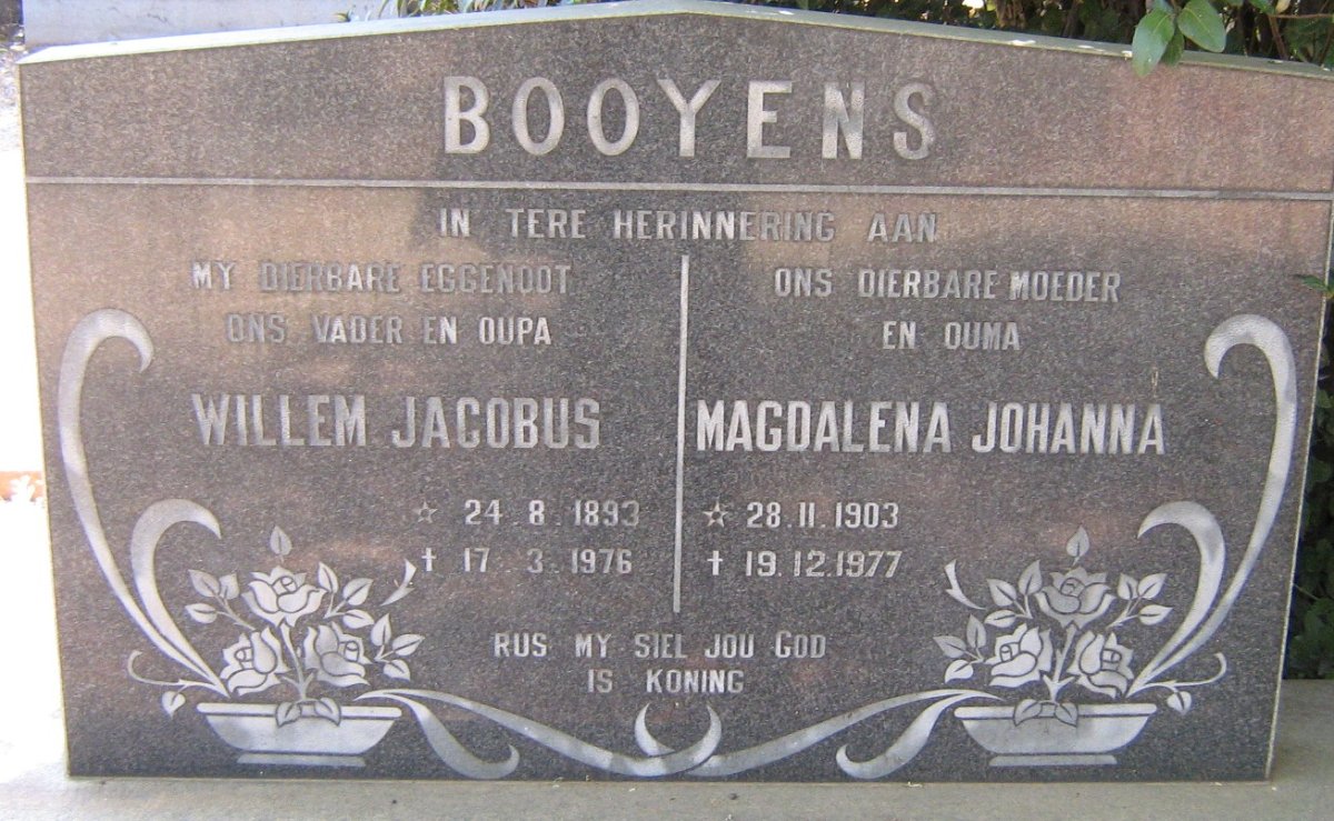 BOOYENS Willem Jacobus 1893-1976 &amp; Magdalena Johanna 1903-1977