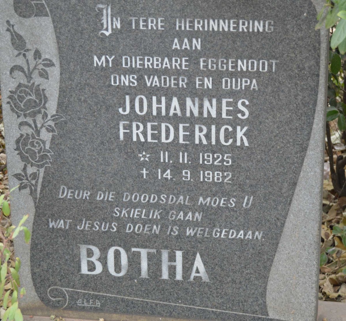 BOTHA Johannes Frederick 1925-1982