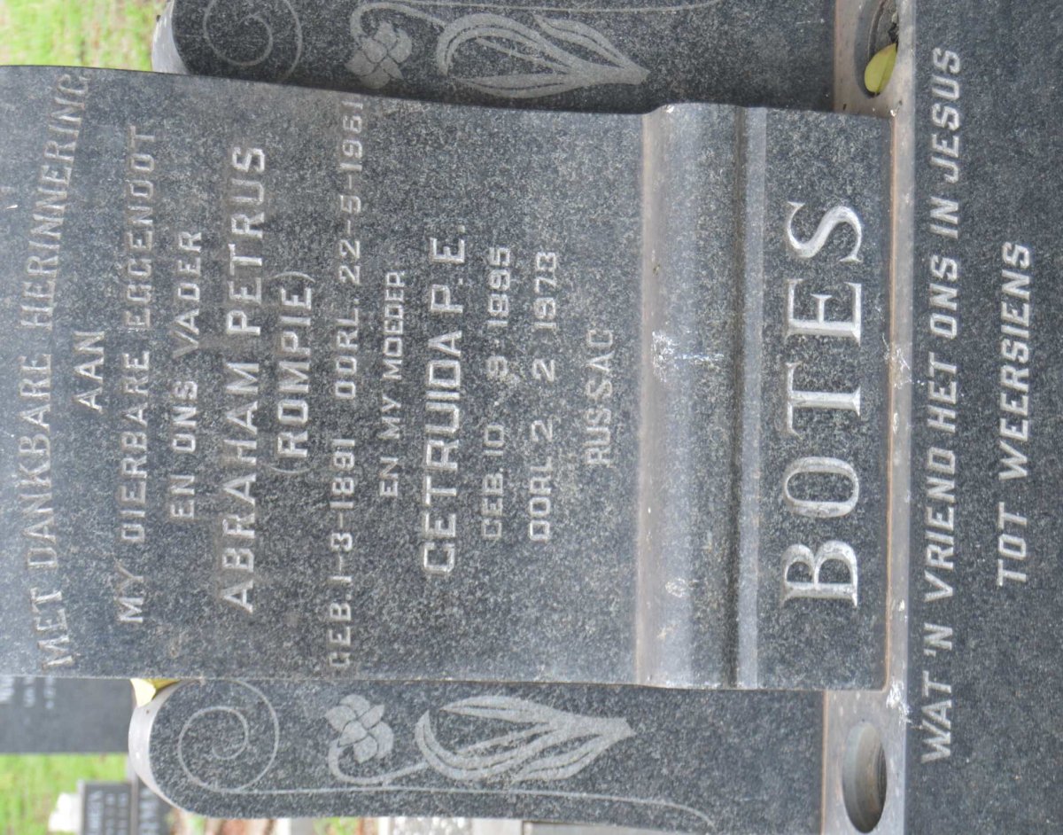 BOTES Abraham Petrus 1891-1961 &amp; Getruida P.E. 1895-1973