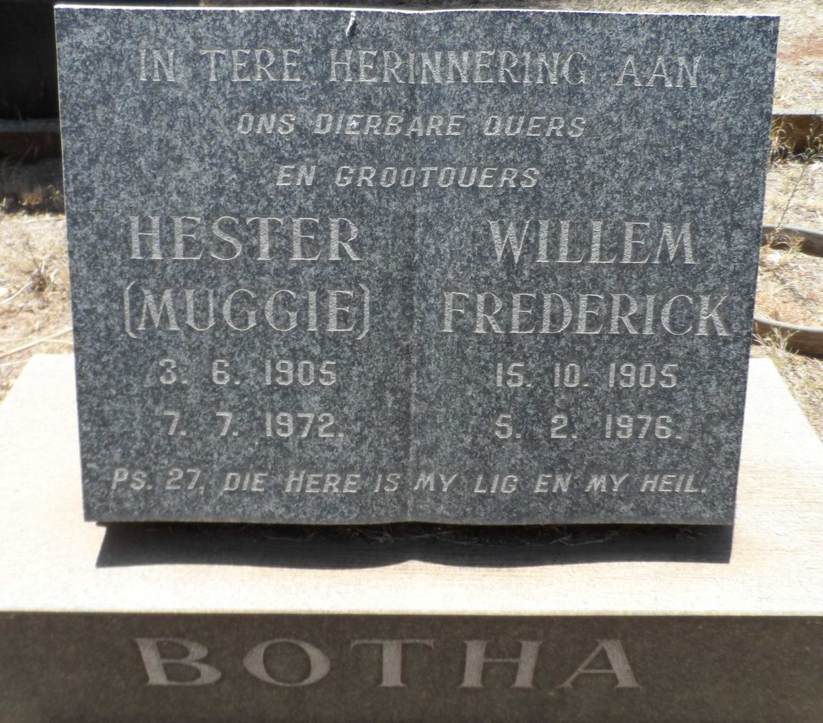 BOTHA Willem Frederick 1905-1976 &amp; Hester 1905-1972