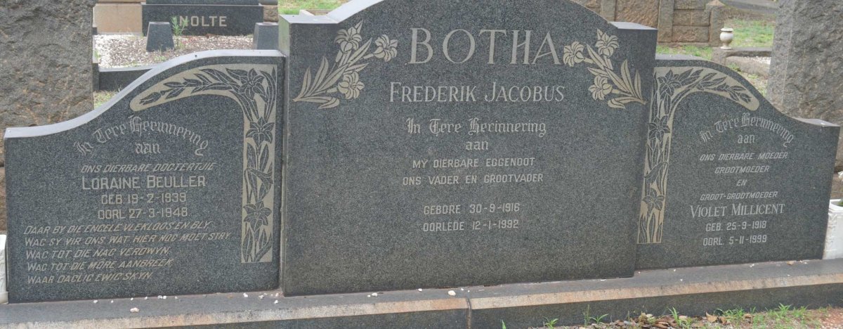 BOTHA Frederik Jacobus 1916-1992 &amp; Violet Millicent 1918-1999 :: BOTHA Loraine Beuller 1939-1948