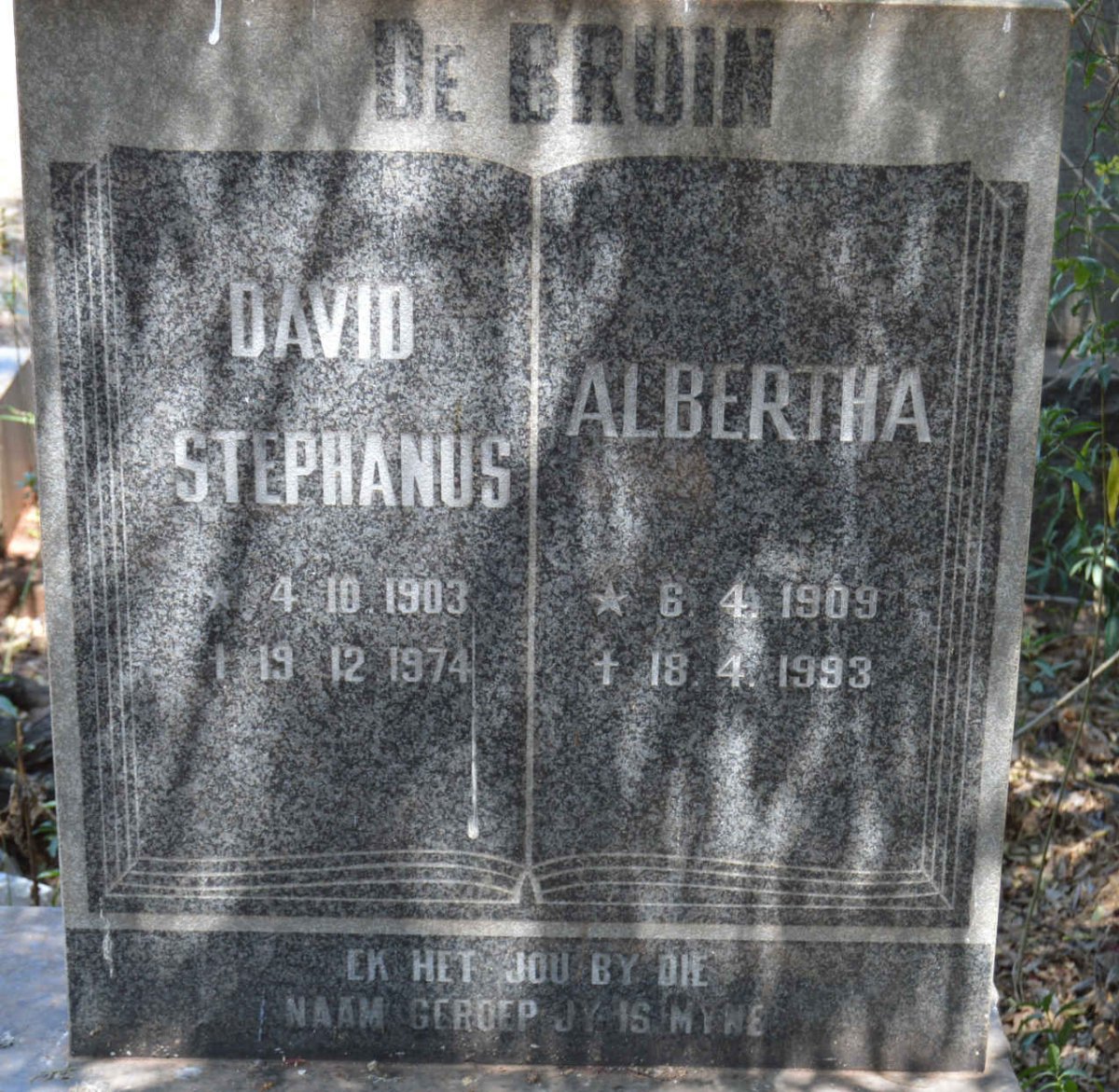 BRUIN David Stephanus, de 1903-1974 &amp; Albertha 1909-1993