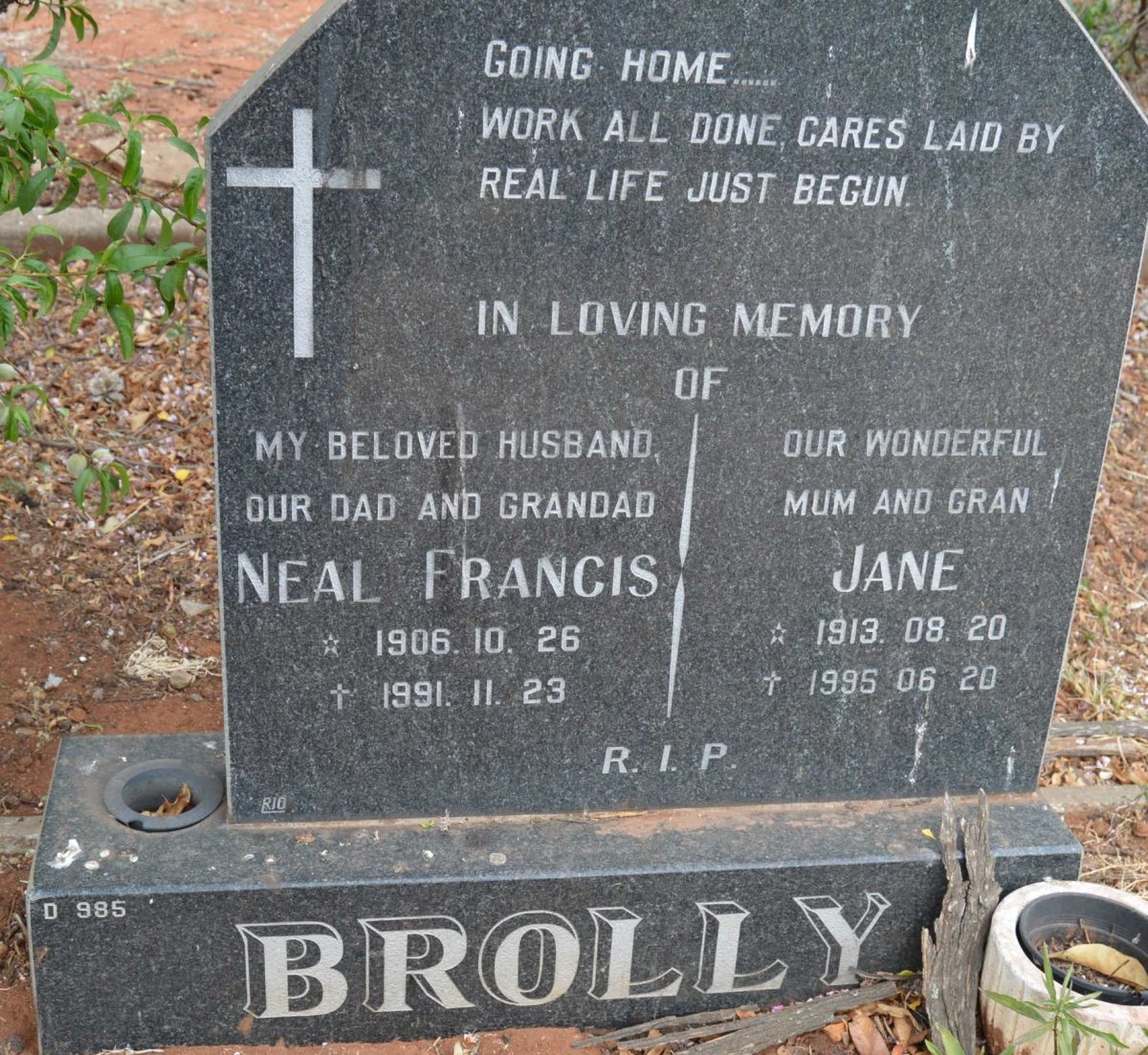 BROLLY Neal Francis 1906-1991 &amp; Jane 1913-1995