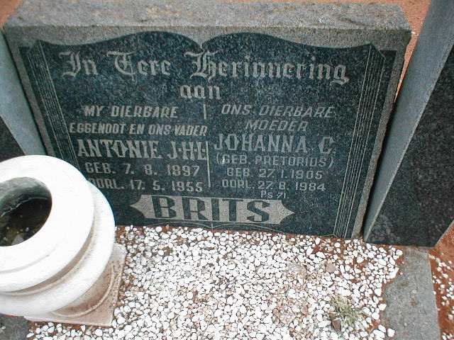 BRITS Antonie J.H.L. 1897-1955 &amp; Johanna C. PRETORIUS 1905-1984