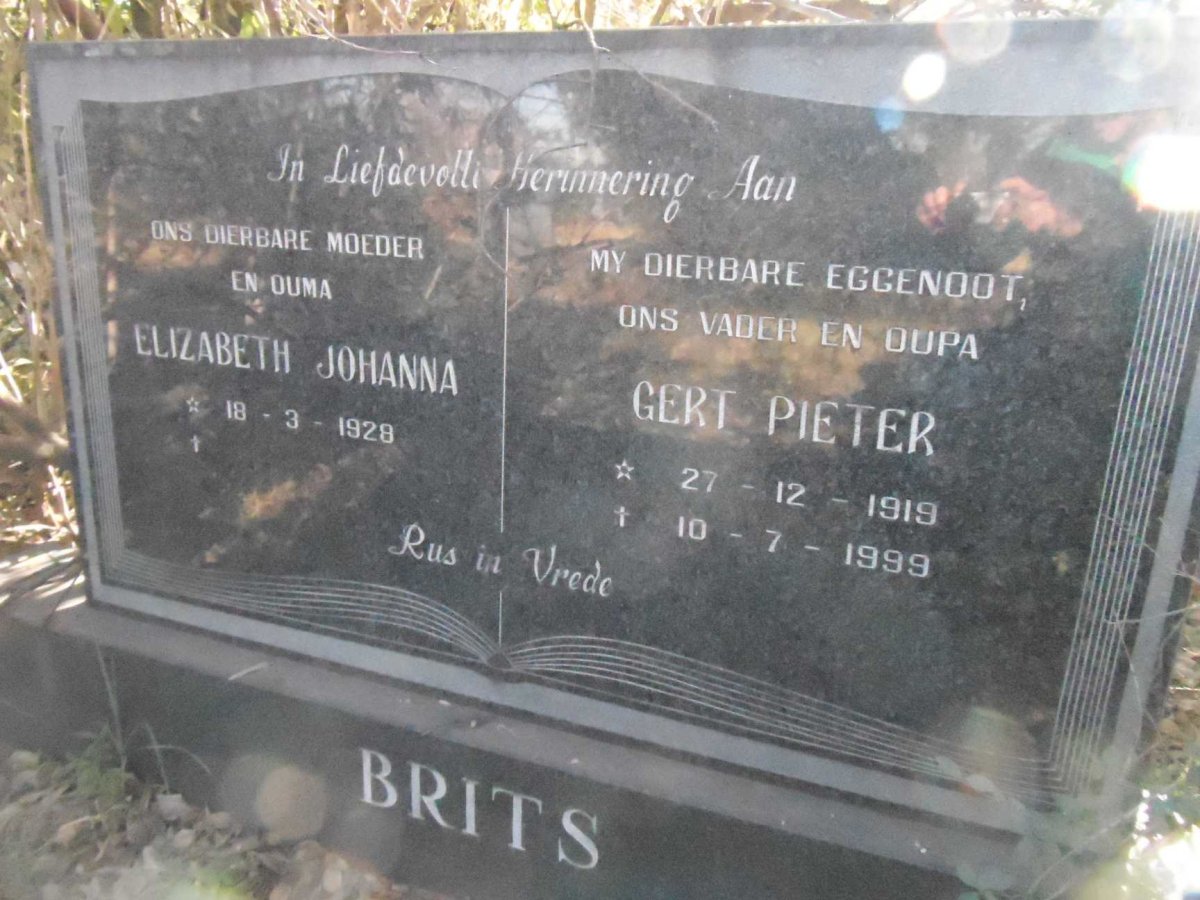 BRITS Gert Pieter 1919-1999 &amp; Elizabeth Johanna 1928-