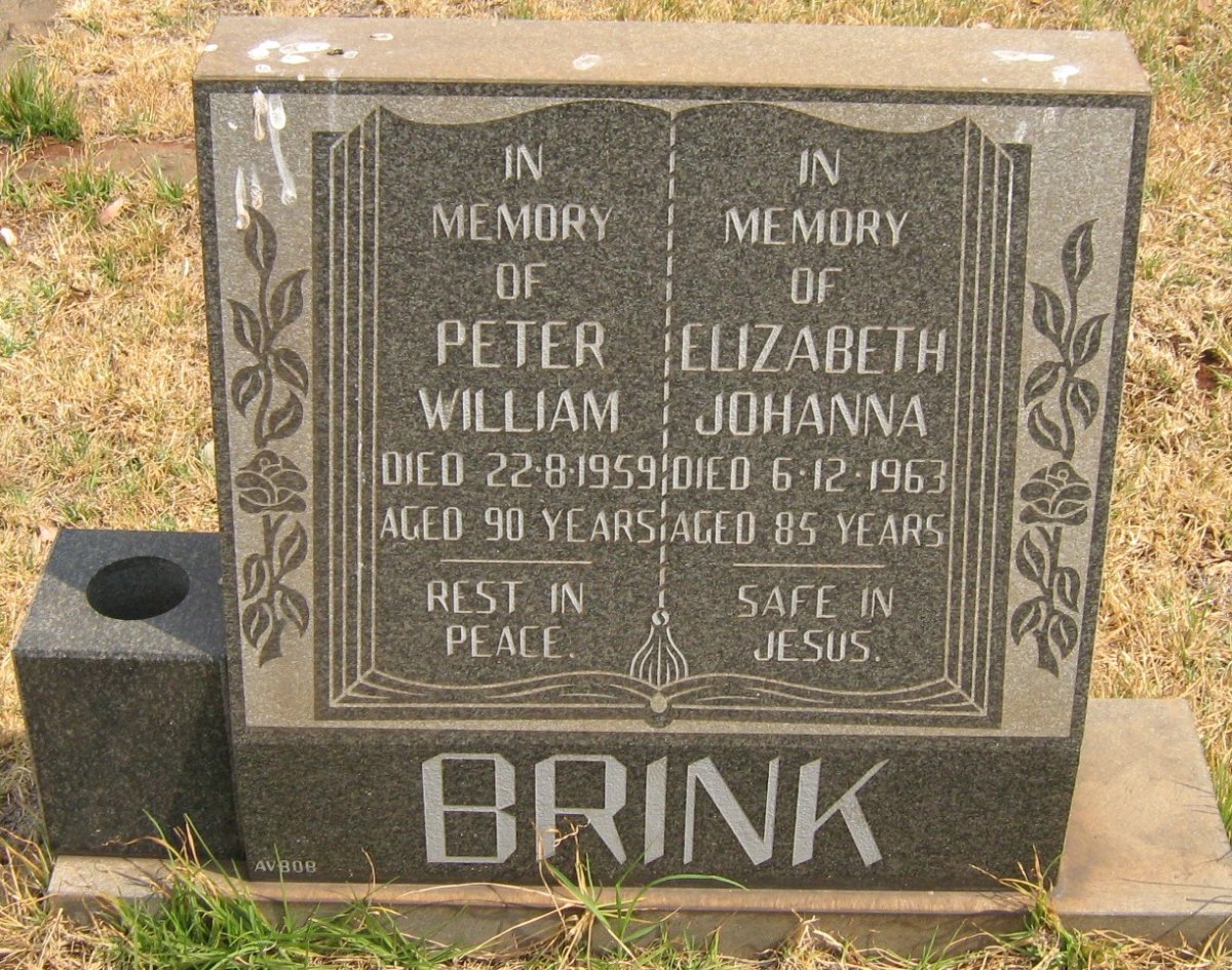 BRINK Peter William -1959 &amp; Elizabeth Johanna -1963