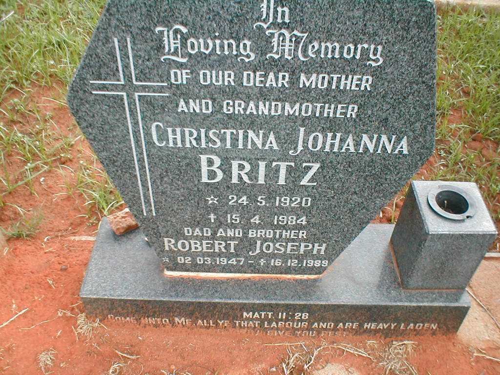 BRITZ Christina Johanna 1920-1984 :: BRITZ Robert Joseph 1947-1989