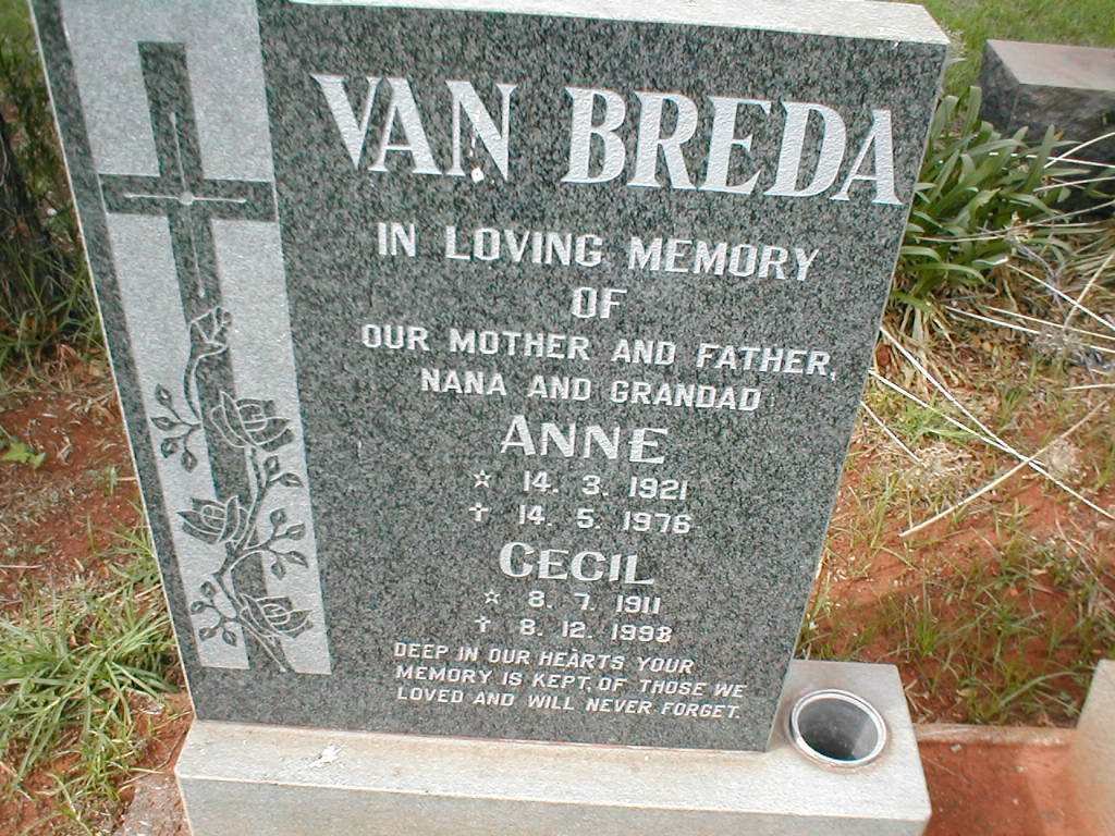BREDA Cecil, van 1911-1998 &amp; Anne 1921-1976