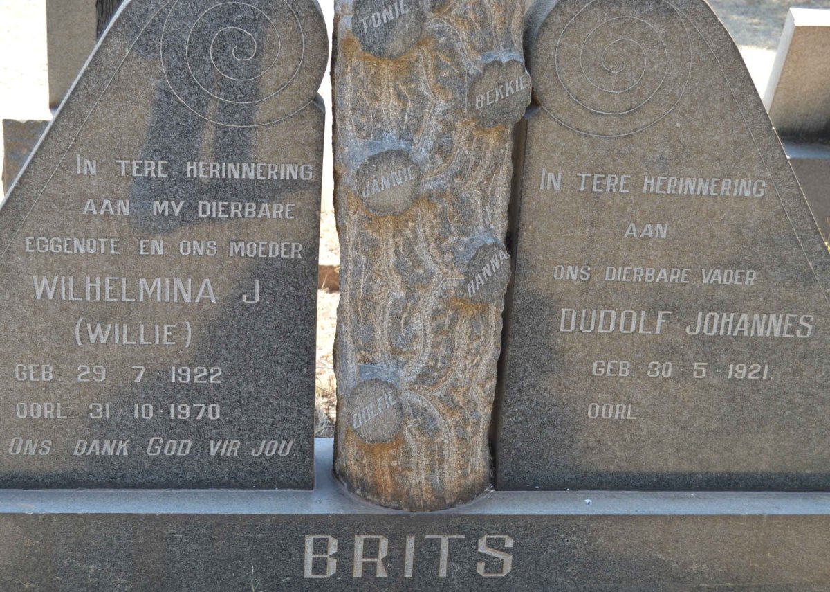 BRITS Dudolf Johannes 1921- &amp; Wilhelmina J. 1922-1970