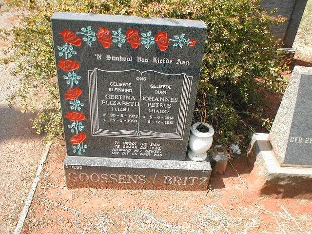 BRITZ Johannes Petrus 1914-1961 :: GOOSSENS Gertina Elizabeth 1973-1998