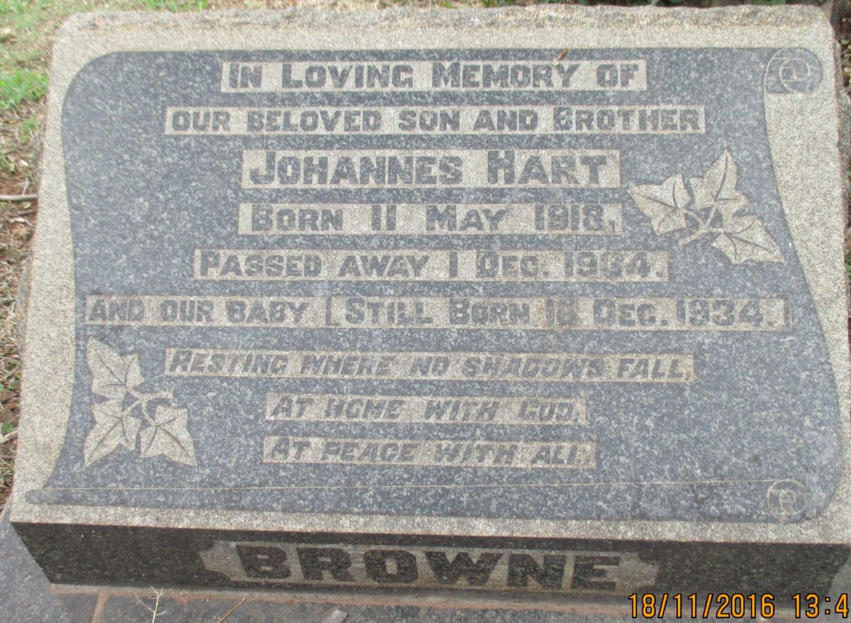 BROWNE Johannes Hart 1918-1934 :: BROWNE Baby 1934-1934