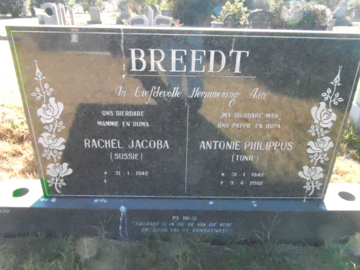 BREEDT Antonie Philippus 1942-2002 &amp; Rachel Jacoba 1942-
